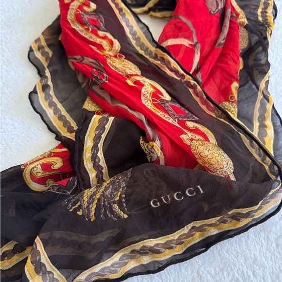 Gucci Red and Black Silk Wrap with Gold Accents - Picture 2 of 7